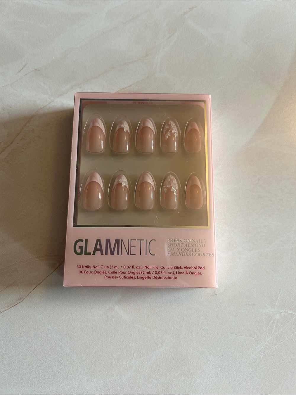 glamnetic floral french tip medium almond press on nails